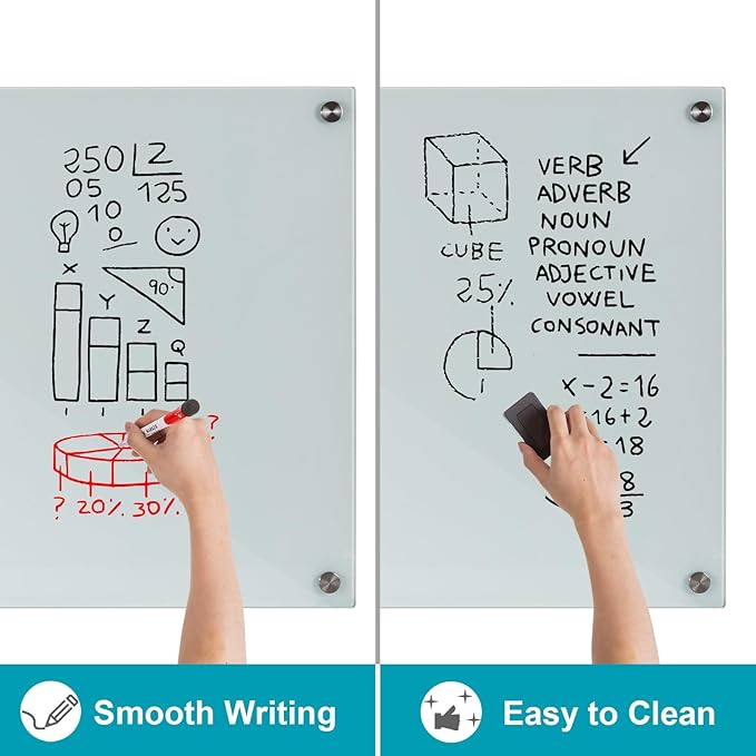Wingwise Glass Dry Erase Board, 36 x 24 Inches Magnetic Glass Whiteboard | Wall Mount, 3' x 2' Frameless Glass Board for Office, Home, School