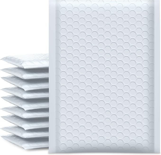UCGOU Bubble Mailers 5x8.6" Usable Size 5x7" Padded Envelopes White 50 Pack | Small Business Mailing Packages Self Seal Adhesive Waterproof Boutique Shipping Bags for Jewelry Makeup Suppliers Etsy Seller