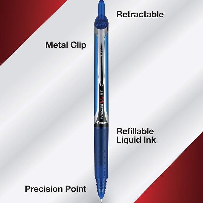 PILOT Precise V5 RT Rollerball Pens, Blue, Pack of 12