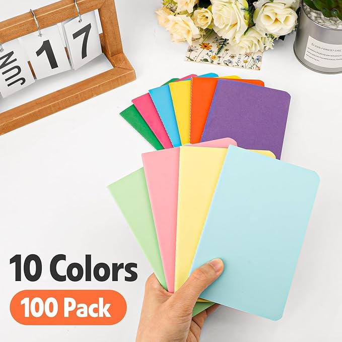 100 Pack Small Lined Notepads Bulk, Mini Journal Pocket Notebooks Set 3.5 Inch x 5.5 Inch, Colored Cover Notebook Wide Ruled, 10 Colors 24 Sheets (48 Pages) for Traveler, Students, School Supplies