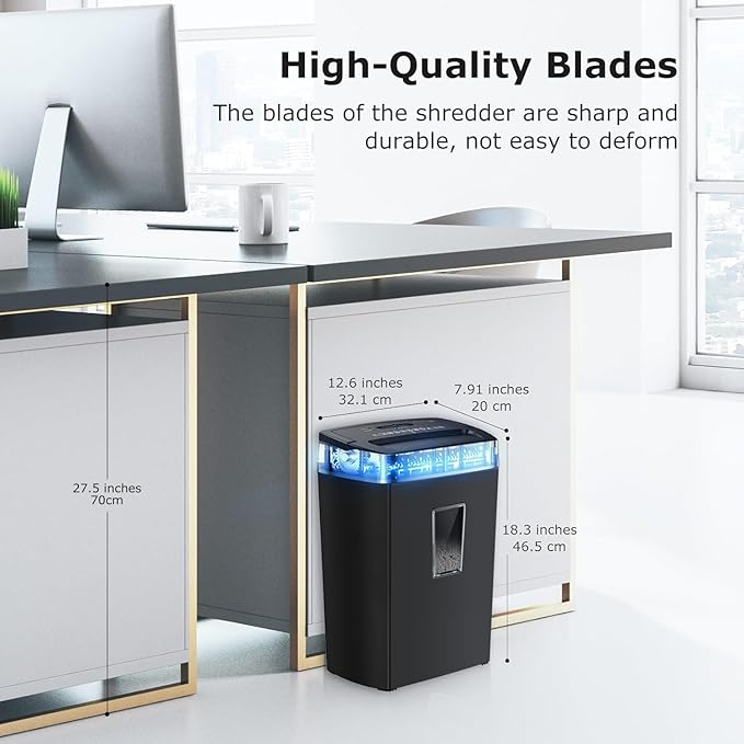 Bonsaii 12-Sheet Cross Cut Paper Shredder, 5.5 Gal Home Office Heavy Duty Shredder for Paper, Credit Card, Mail, Staples, with Transparent Window, High Security Level P-4 (C275-A)