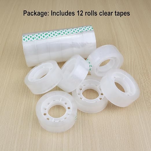 12 Rolls Transparent Tape Clear Tape Refills Rolls,3/4 x 1000 Inches,1 inch Core,for Office, Home, School (12)