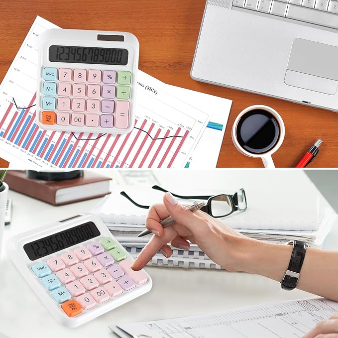 Large Computer Electronic Calculator Counter Solar & Battery Power 12 Digit Display Multi-Functional Big Button for Business Office School Calculating (HY-2688)