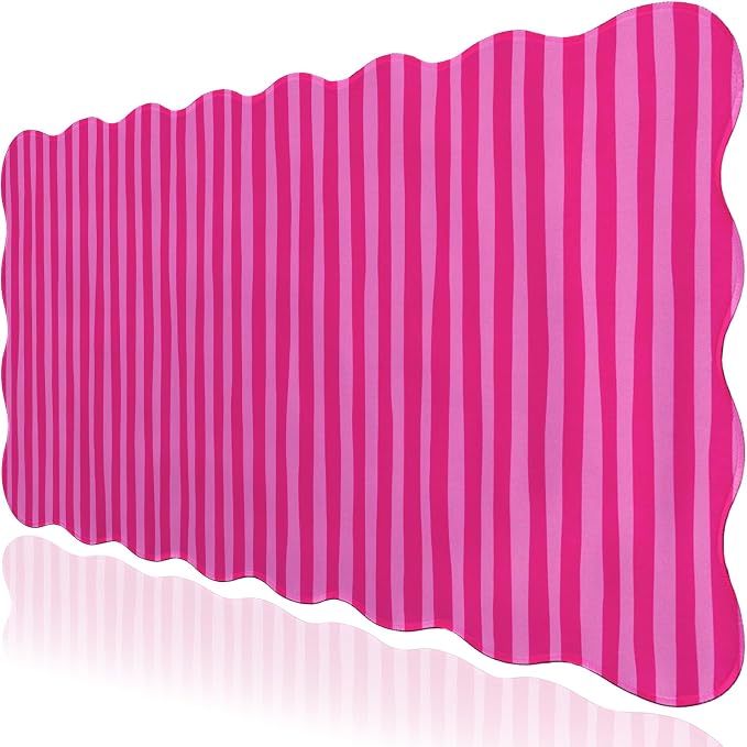L-SPOUTTO Hot Pink Striped Mouse Pad,Scalloped Desk Mat XXL Large Geometric Gaming Mousepad,35.4x15.7in Non-Slip Rubber Base Keyboard Pad Waterproof Desktop Mat for Laptop Computer Game Home Office