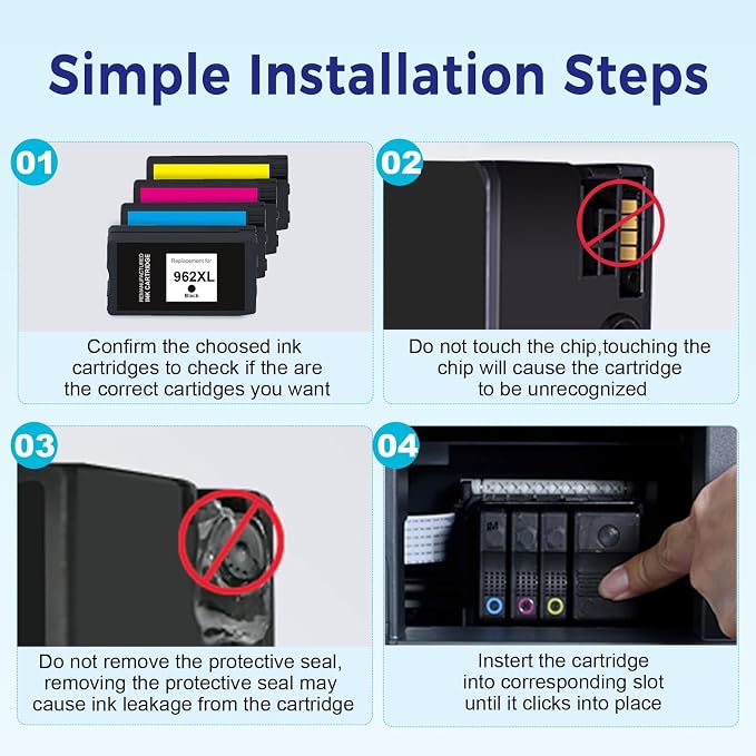 962XL 962 Ink Cartridges Replacement for HP 962XL Ink Cartridges Combo Pack | For HP962 HP962XL Works with OfficeJet Pro 9010e 9010 9012e 9012 9014e 9015e 9015 9018e 9020e 9020 9022e 9025e 9028e Printer