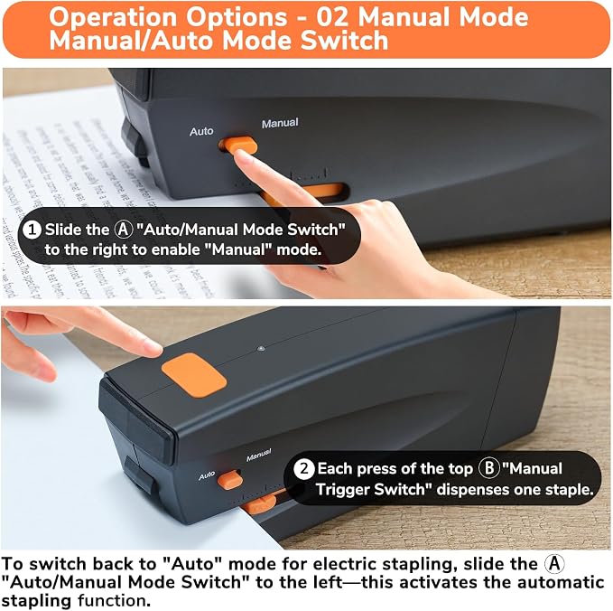 Rechargeable Electric Stapler, 25 Sheet Capacity, Quiet Operation, Jam-Free and Easy Reload, Includes 1000 Staples, Black