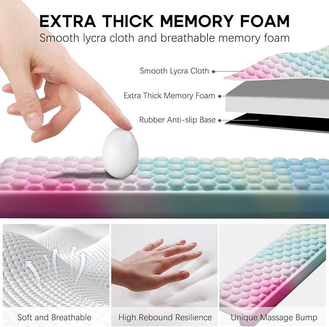 JIKIOU L-Shaped Desk Elbow Pad for Desk 2 Pack, Soft Memory Foam Elbow Support Padding with Non-Slip Base, Easy Typing Pain Relief Comfort for Office Work Gaming Rainbow
