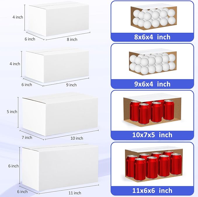 Eupako 12 Pack Small Shipping Boxes Assorted Sizes, White Corrugated Box Mailers, 8x6x4 &9x6x4 & 10x7x5 & 11x6x6 3 PCS Each Small Boxes, Cardboard Boxes for Packaging Small Business, Mailing