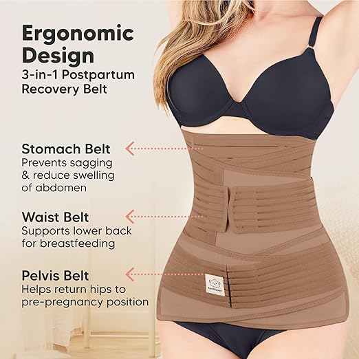 3 in 1 Postpartum Belly Support Recovery Wrap – Postpartum Belly Band, After Birth Brace, Slimming Girdles, Body Shaper Waist Shapewear,Post Surgery Pregnancy Belly Support Band (Warm Tan, M/L)