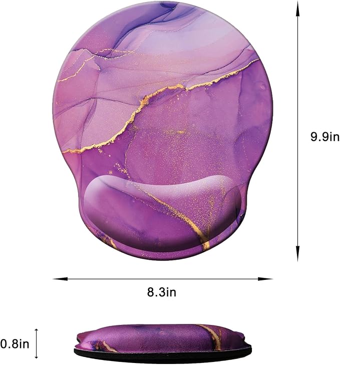 Mouse Pad with Wrist Support, Ergonomic Mouse Pad with Memory Foam Wrist Rest Cushion, Non-Slip Rubber Base Gaming Mice Pad for Home Office Computer Laptop, Purple Marble