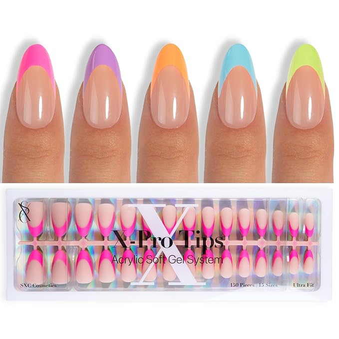 SXC Cosmetics X-Pro Tips French Tip Press On Nails - Bright Pastel Glow in the Dark Series (GLOW115-M Almond)