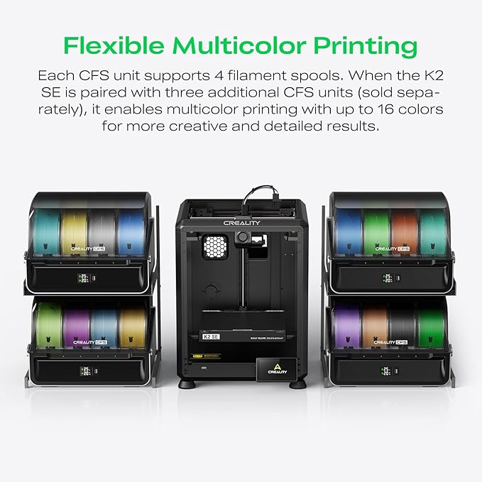 Creality K2 SE Combo 3D Printer, Support Multicolor Printing with CFS, 500mm/s High-Speed, Smart Auto Leveling, Solid Metal Build Frame, Fully Assembled, Next-Gen Extruder, 220×215×245 mm Build Volume