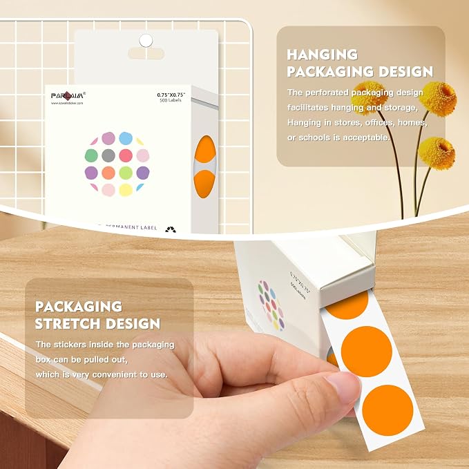 PARLAIM 3/4 Inch Color Coding Label Stickers,500PCS Circle Inventory Sticky Dots Sticker in Dispenser Box,OrangeAdhesive Round Dot Labels for Office Home(Orange)