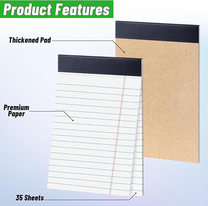 48 Pack Legal Pads 5 x 8 Inch White Notepads College Ruled Writing Pads | Perforated Memo Pads with Lined Paper for Office, School and Home; Ideal for Notes, Lists, Planning and Daily Writing