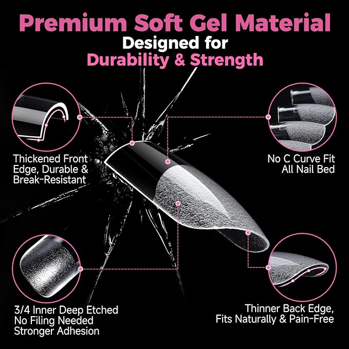 UNA GELLA Short Sharp Square Nail Tips 504pcs Short Square Press on Nails | Pre Etched Acrylic Fake Nails for Full Cover Nail Tips DIY Nails Salon at Home 12 Sizes