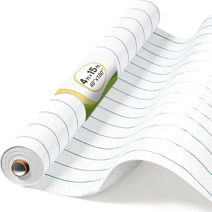 4x15ft White Bulletin Board Paper Roll w/Blue Lines for Classroom | No pinholes, sound-absorbing, flexible DIY sizing, office culture wall, home message center, creative mood board