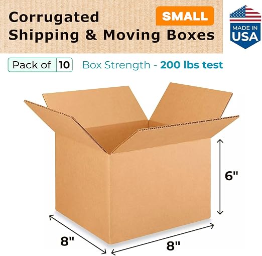 Small Moving & Shipping Boxes 8x8x6 inches (10-Pack) - Extra Strength 200 lb vs Regular - Corrugated Boxes for Packaging Moving - Small Moving Box - Strong Packaging Box by IDL Packaging | Extra Strength 200 lb vs Regular - Corrugated Boxes for Packagi...