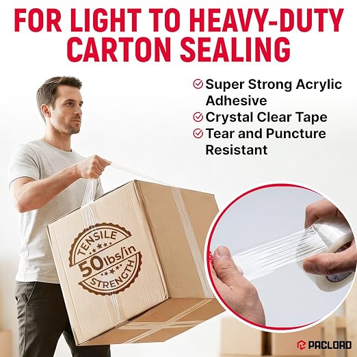 2" x 110 Yards Clear Packing Tape, Pack of 2 | Heavy-Duty 2.6 Mil Thick Carton Sealing Tape with Industrial Strength Adhesion for Packaging, Moving, or Shipping Boxes