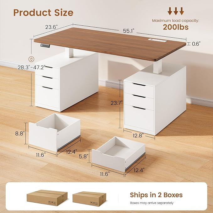 SEDETA 55" Electric Standing Desk with 6 Drawers, Adjustable Stand up Desk with Storage, Computer Desks with Power Outlets for Home Office, White