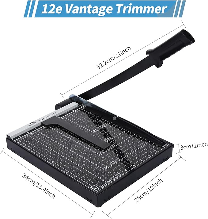 ISDIR Guillotine Paper Cutter 12" with Integrated Pressure Bar – Heavy Duty Metal Base, 15 sheet Capacity, Magnetic Guide & Safety Guard – Precision Trimmer for Cardstock, Crafts, DIY, Photos & Office