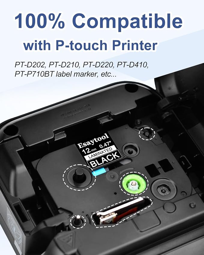 5 Pack Compatible with P-Touch TZe-335 AZE-335 TZ-335 White on Black 12mm 0.47'' Laminated Label Tape Replacement for Ptouch PT-H100 PT-D200 D210 D400 PT-P700 PT-1000 PT-2030 Label Maker