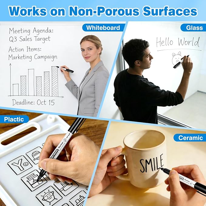 SFAIH Fine Tip Dry Erase Markers, Black, 24 Pack, 1-2mm Line, Low Odor | Easily Erases, Non-Toxic Ink, Perfect for Whiteboards, Ideal for Office Teams, Study Groups, Homeschooling, Kids & Paper Art