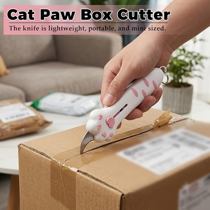 Cat Paw Retractable Box Cutter — Cute Kawaii Utility Knife | Portable Cat Claw Knife with Handle,Multifunctional Mini Utility Knife for Boxes Envelopes,Packages,Lock+One-Click Retract