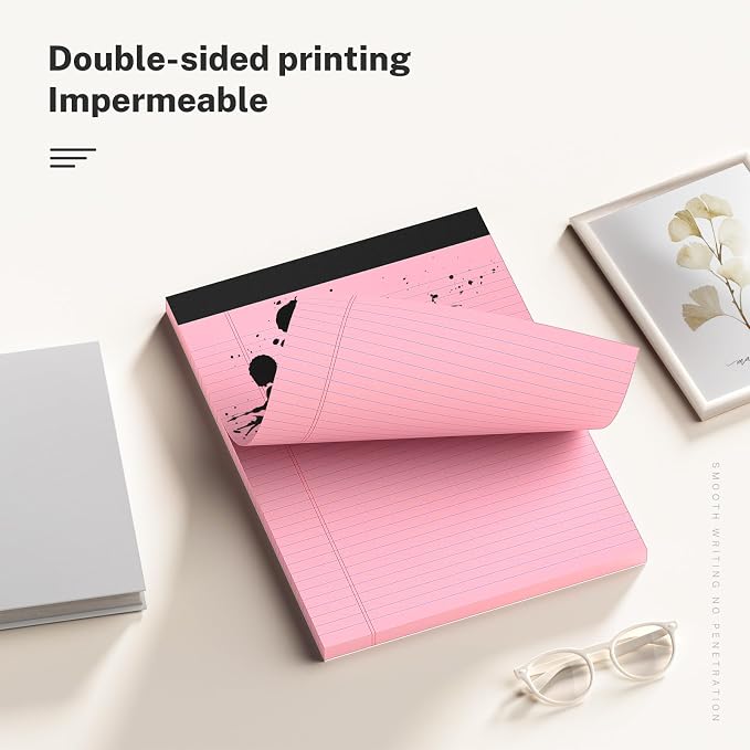 AILZFEI 8.5 x 11 Inch Pink Legal Pads, 6-Pack College Ruled Paper Note Pads Narrow Ruled Notepad Perforated Writing Pad 8.5x11 Pads of Paper 300 Sheets