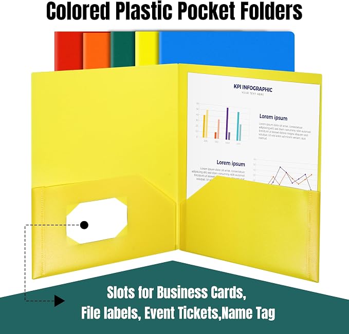 GNL Plastic Folders with Pockets, Pack of 10, Colored Heavy Duty 2 Pocket File Folders Letter Size, Pocket Folders for School, Home, and Office