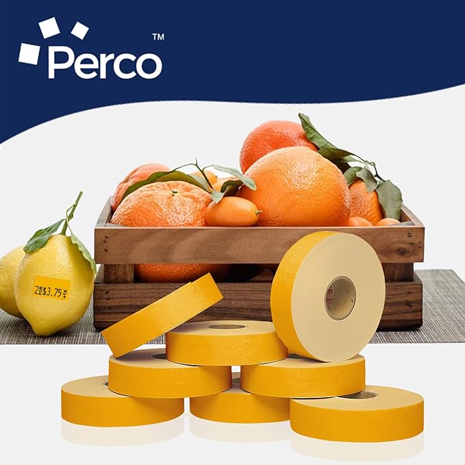 Perco Fluorescent Orange Pricing Labels for Monarch 1131 Price Gun - 1 Sleeve, 8 Rolls, 20,000 Price Marking Labels - with Ink Roll Included