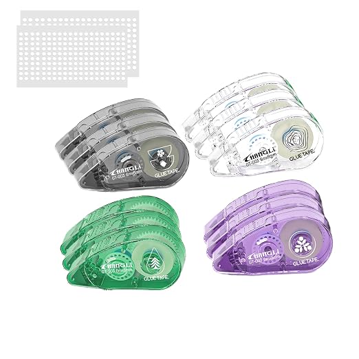 FUNSKY Scrapbook Tape Set, 12 Pack Glue Tape Roller with 400 Pcs Glue Dots | No Residue Double Sided Tape Roller for Crafts, Scrapbooking, Journaling, Gift Wrap, School Office Supplies(20 Ft x 0.31 in)