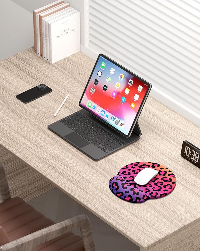 Auhoahsil Ergonomic Mouse Pad with Wrist Rest, Comfortable Silicone Non-slip Computer Pain Relief Gel Mouse Mat with Wrist Support for Gaming, Work, Office, Women & Men, Cute Pattern, Colorful Leopard