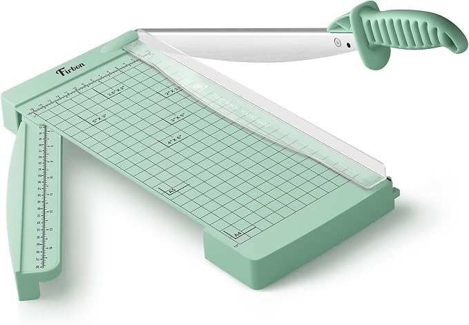 Firbon 12" Guillotine Paper Cutter with Hidden Ruler, Compact Paper Trimmer | 12-Sheet Capacity | Morandi | Dual Scale | Paper, Cardstock & Photo Trimming | Scrapbooking Craft | Office, Home & Studio Use