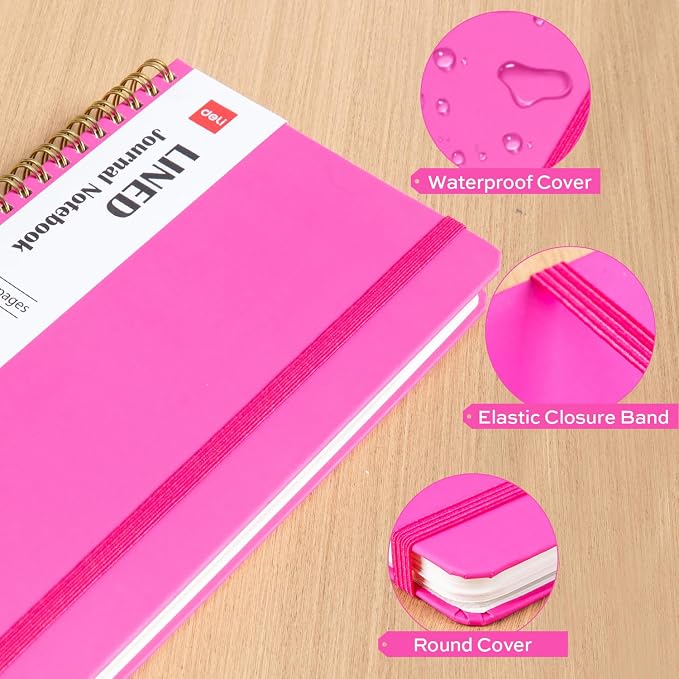 deli Rose Red Lined Spiral Journal Notebook, 160 Pages, A5 (5.5"x8") Hardcover Writing Notebook, College Ruled Spiral Bound Journal for Women & Men - Perfect for Work, School, Office & Note Taking