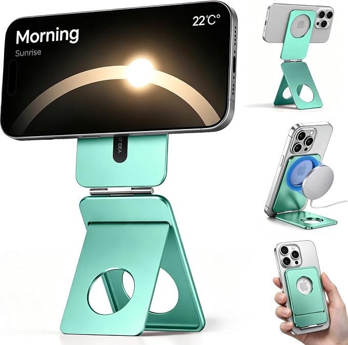 1ST IDEA for Magsafe Tripod, Tripod for iPhone Lightweight Aluminum Alloy & Angle Adjustment & Strong Magnets iPhone Tripod Stand Compatible with 17/16/15/14/13/12 (Included Metal Ring)
