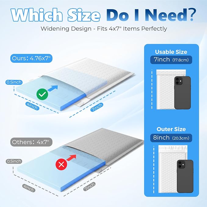 Metronic Bubble Mailers 4x8" 800Pack Padded Envelopes True 4x7" Usable Size | 50% Thicker 1/7" Bubble Self Seal Waterproof Bulk Bubble Envelopes for Trading Cards,Jewelry,Makeup,Small Business,#000,White
