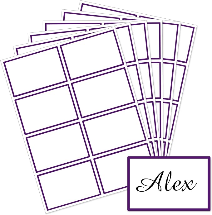 Starboling Name Tag Stickers, 200 Pcs 3"x2" Deep Purple Plain Name Tag Stickers with Colorful Border, for Office, Meeting, School and Home