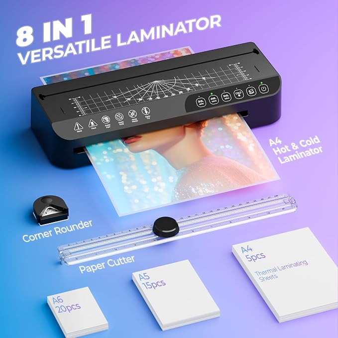 9-Inch Laminator Machine with 40 Sheets 8-in-1 Thermal Laminator Kit | 85s Warm-Up with NTC Temperature Control,3-5 Mil,Paper Cutter & Corner Rounder - Perfect for Teachers, Home & Office