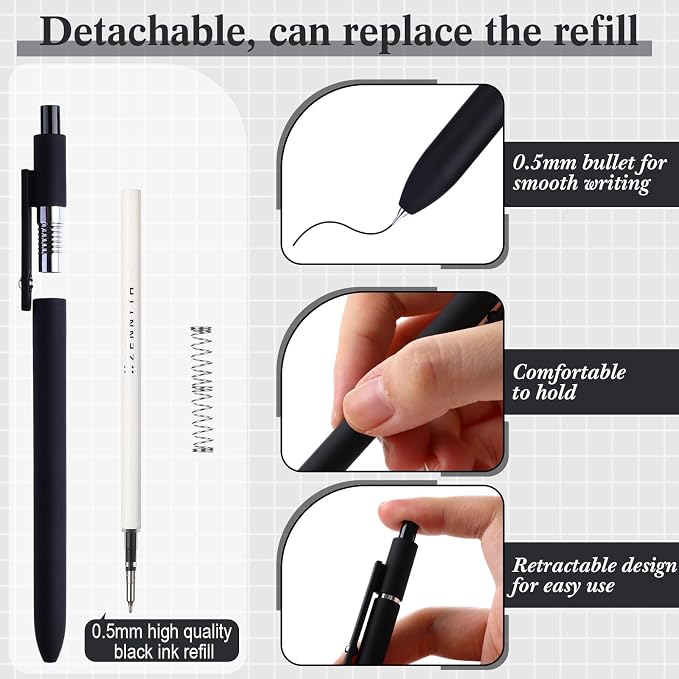 Epakh Gel Pens, 10 Pcs 0.5mm Quick Dry Black Ink Fine Point Smooth Writing Pens High End Series Retractable Aesthetic Ballpoint for Office School Supplies Women Men Gifts (Black,Classic)