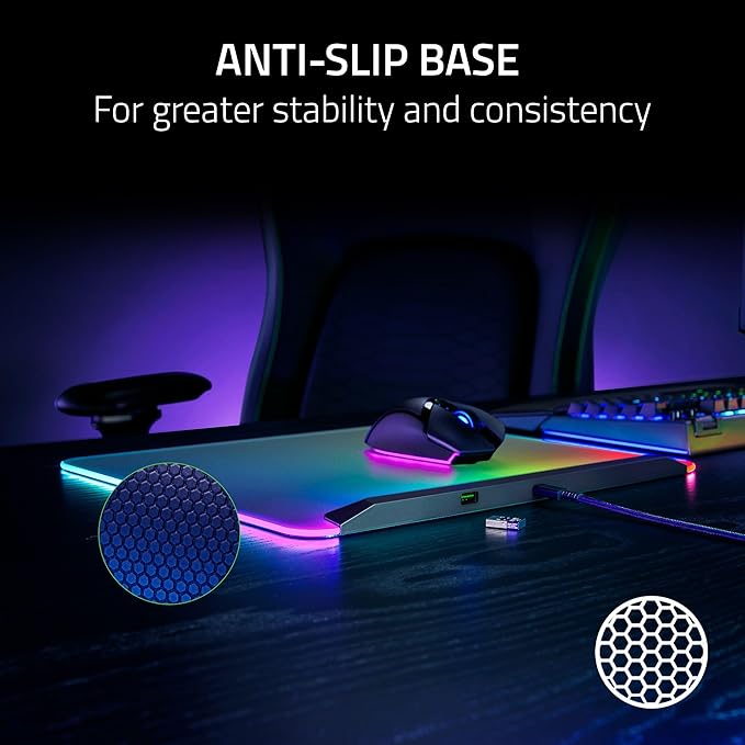 Razer Firefly V2 Pro Fully Illuminated RGB Gaming Mouse Mat: Backlit Design - 15 Zone Chroma Lighting - USB 2.0 Port - Detachable USB Type C Cable - Micro Textured Surface - Anti Slip Base