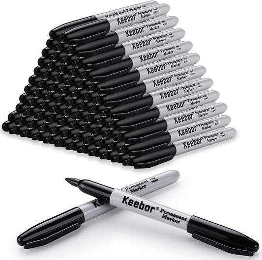 Keebor Black Permanent Markers Bulk of 100 Pack, Fine Point Permanent Marker Set, Waterproof, Quick Drying, School & Office Supplies | Permanent Marker Set, Waterproof, Quick Drying, School & Office Supplies