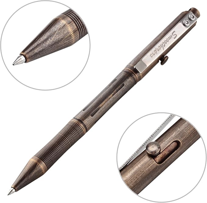 SMOOTHERPRO Bolt Action Pen, Solid Brass Ballpoint Pen Compatible with Pilot G2 Refill, Weighted Heavy Pen for Tremor Parkinson Arthritic Hand, Plated Vintage Retro Black(RG335)