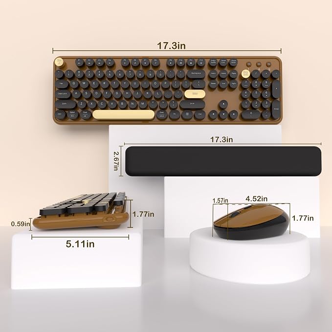 Links9+ Wireless Typewriter Keyboard and Mouse Combo (Coffee-Black) | Full-Size Retro Round Keycaps, Clicky Typing, Ergonomic Design, Smart Auto-Sleep, Perfect for Office, Home and School