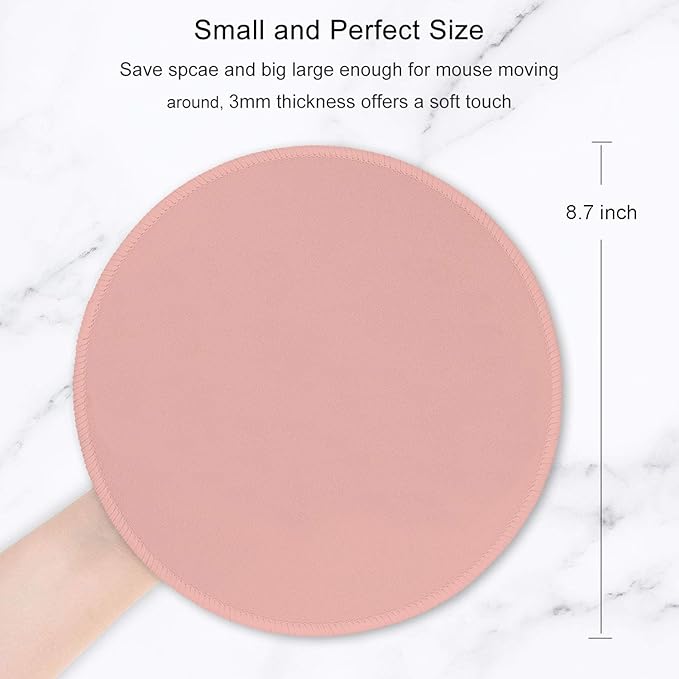 Hsurbtra Mouse Pad, Premium-Textured Small Round Mousepad 8.7 x 8.7 Inch Warm Pink, Stitched Edge Anti-Slip Waterproof Rubber Pretty Cute Computer Mat for Office Home Gaming Laptop Men Women Kids