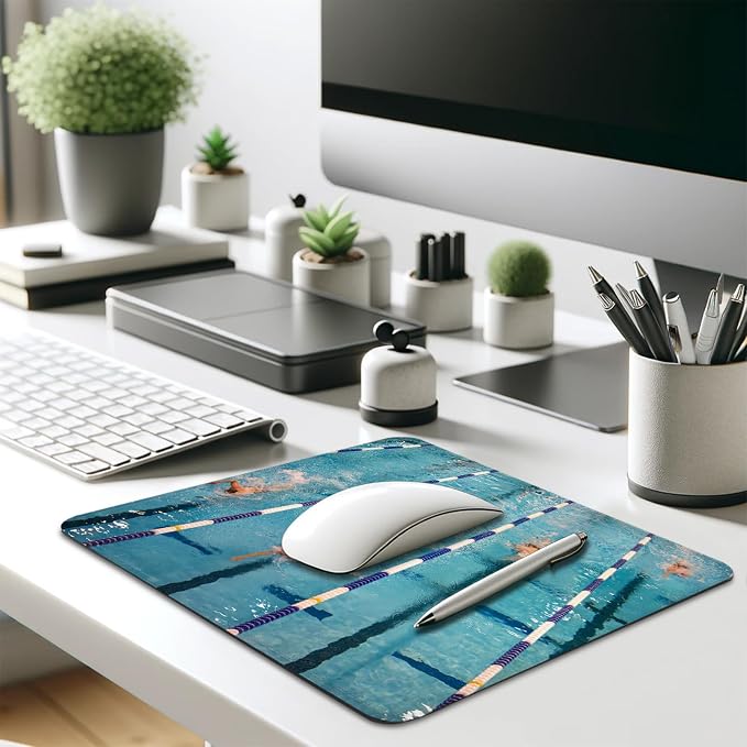Olympic Swimming Pool Lanes Mouse Pad, Sports Competition Athlete Desk Mat | Cute Mousepad Stitched, Anti-Slip Base Smooth Surface, 9.5 x 7.9 Inches