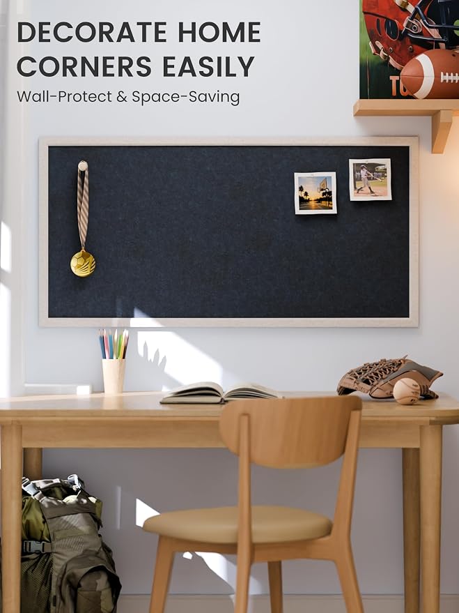 Fluxynara 47.2" x 23.6" Felt Frame Bulletin Board, Carbon Blue | Cork Board Alternative with 36 Removable Adhesive Tabs, Foldable Pin Board for Wall, Home, Office, Classroom & Dorm