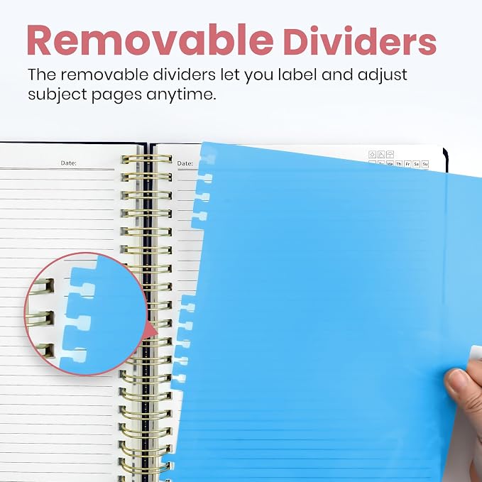 Spiral Notebooks for Work 5 Subject Notebook with Removable Dividers | Aesthetic Hardcover Journal for Women 8.5" x 11" College Ruled 280 Pages Journal for School & Note Taking, Garden of Whimsy