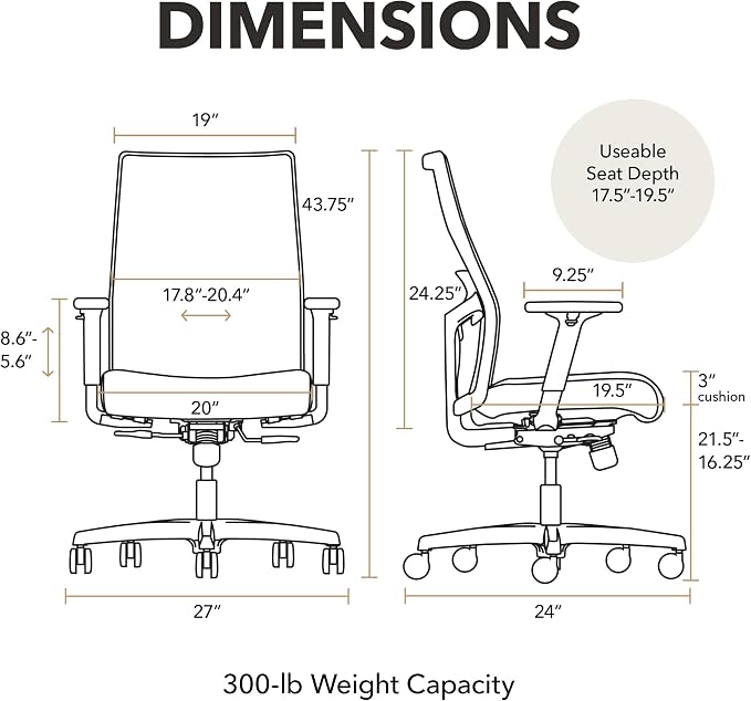 HON Ignition 2.0 Ergonomic Office Chair, Lumbar Support, Quicksand | Ergonomic office desk chair with lumbar support, adjustable arms, office decor, workstation comfort for focused productivity