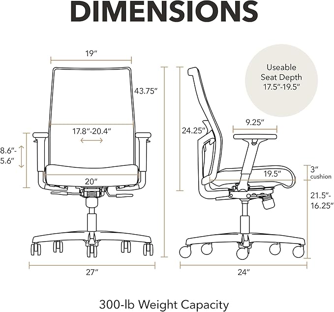 HON Ignition 2.0 Ergonomic Office Chair, Lumbar Support, Desk Chair, Frost | Ergonomic office desk chair with lumbar support, adjustable arms, office decor, workstation comfort for focused productivity