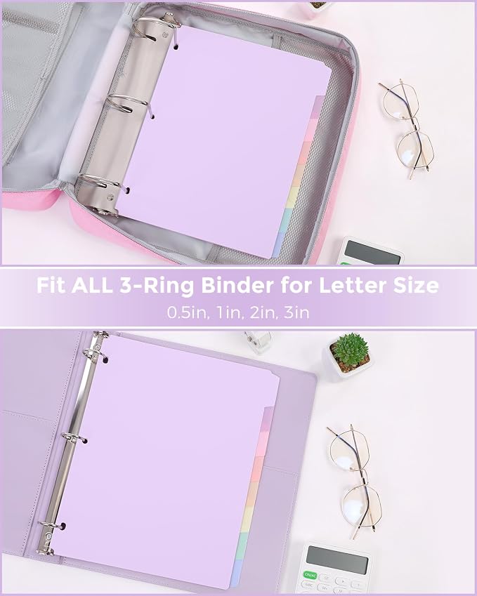 SKYDUE 8 Tab Write & Erase Durable Plastic Dividers for 3 Ring Binders | Binder Dividers for Letter Size, Aesthetic Pastels Binder Divider Organizers for Student, Teacher, Office, 1 Set